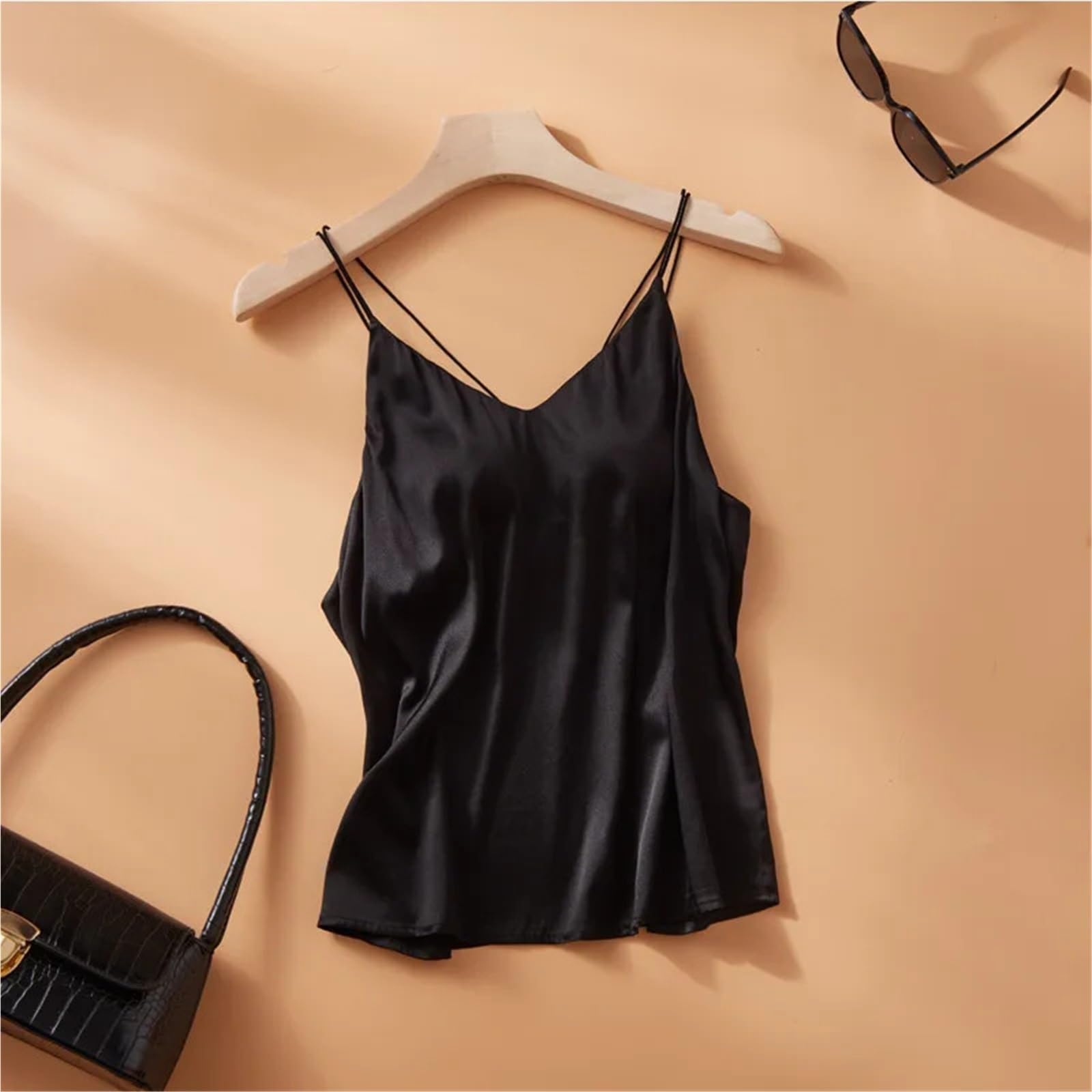 Camisola de Verano for Mujer, cómoda, de Seda Morera Lisa, con Tirantes Finos y Sujetador, Ropa Interior Sencilla for Mujer para Uso Diario, Viajes