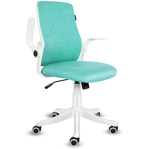 FULLWATT Office Chair Mid-Back Ergonomic Computer Desk Chair Swivel Adjustable Task Chair with Flip-up Armrests (Green)