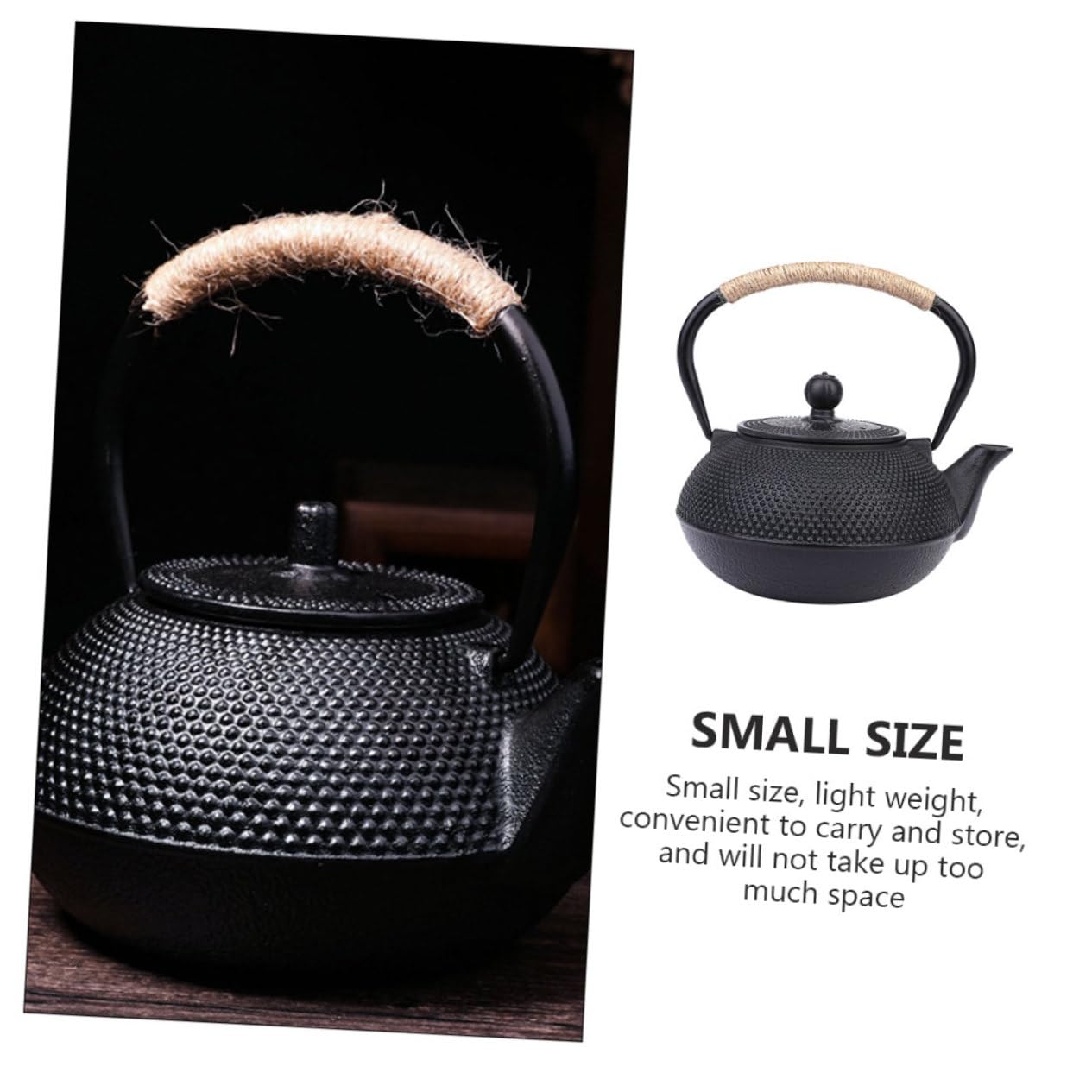 Tetera de Hierro Fundido Negra 900ml Estilo Japonés Retro | Infusor para Hojas Sueltas, Tamaño Pequeño, Superficie Interior Lisa, para Salones de Té y Salas de Reunión