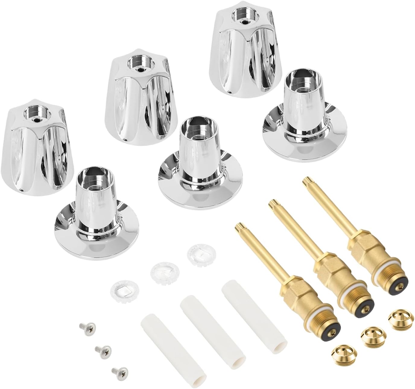 3 Pcs Shower Knob Replacement Kit Compatible with Price Pfister Verve Tub & Shower Faucets, 39619 Bathtub Shower Handle Rebuild Trim Kit (Chrome), Includes 12H-2H, 12H-2C, 12H-18D Stems (Silver)