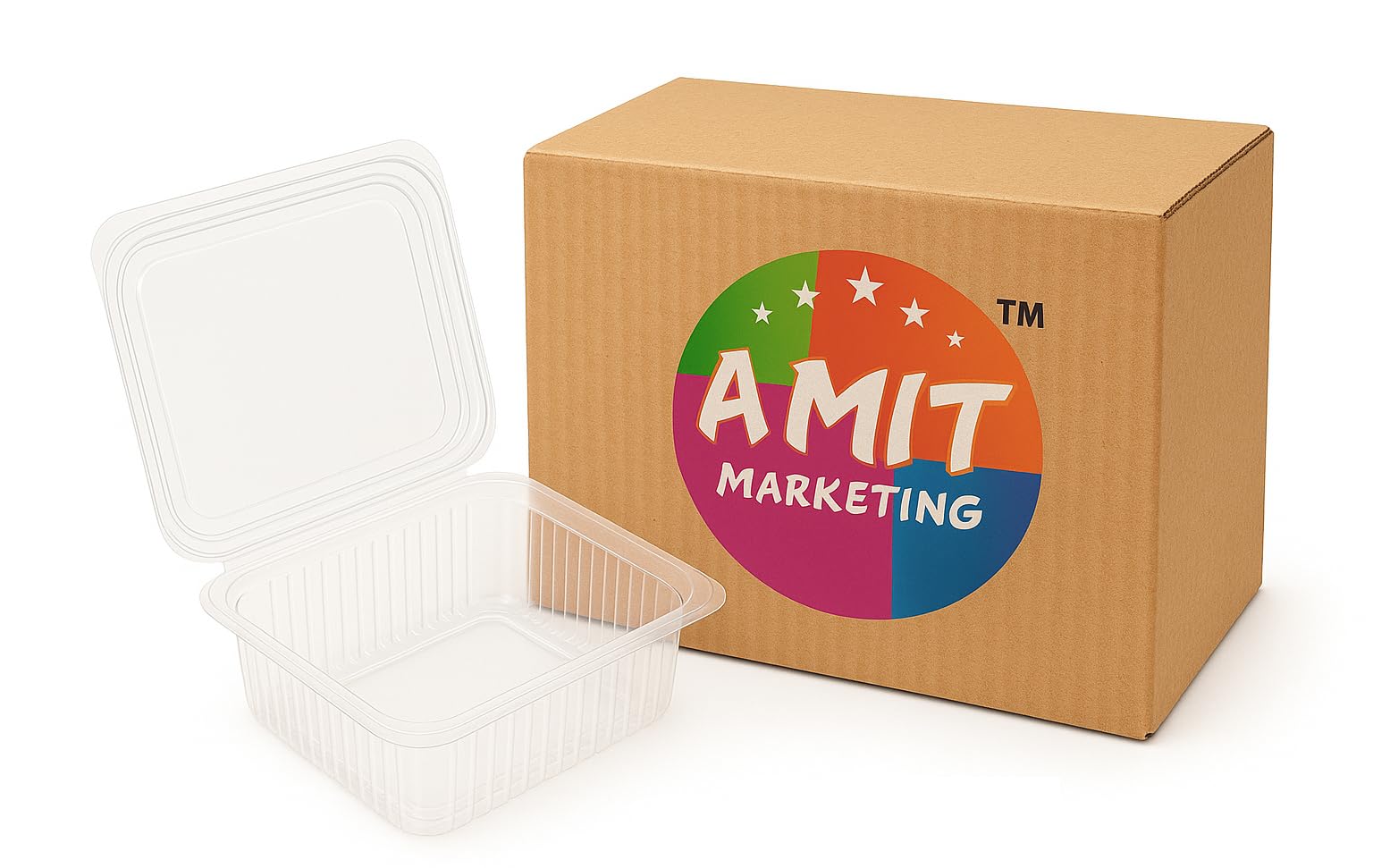 Amit Marketing Rectangular Food Container with Hinged Lid | Clear Lightweight Disposable Meal Prep Box | Leakproof Storage Containers for Meal Prep, Snacks & Food Packaging - Pack of 25 (500ML)