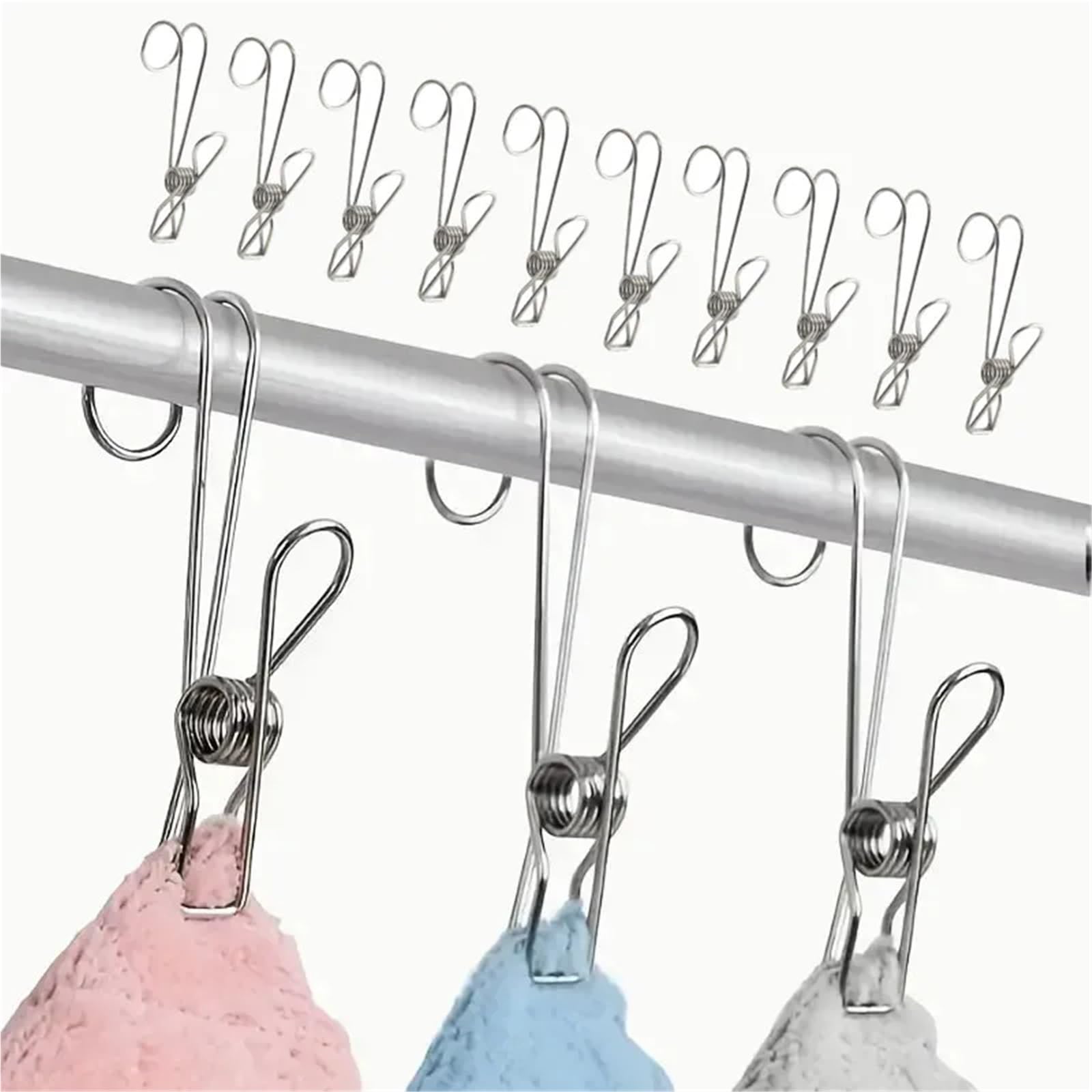 40 Stück Edelstahl-Wäscheklammern mit Haken, Metall-Federklammern, universelle Hängeklammern for Büros, Küchen, Badezimmer für Socken(9.5cm)