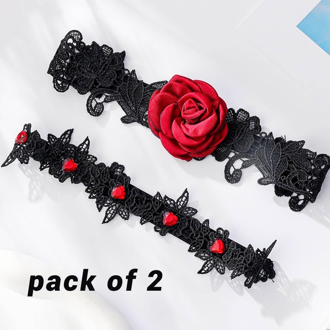 Wedding Garters 2Pcs Black Rhinestones Garters Belt Elegant Lace Bridal Leg Garters Bridal Bridesmaids Accessories for Women