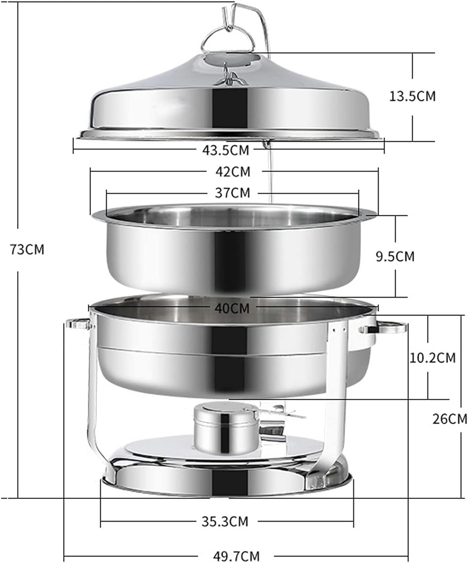 Chafing Dish Rotondo In Acciaio Inossidabile Da 9 Litri, Scaldavivande E Scaldavivande Di Dimensioni Standard Con Teglia Per Alimenti, Coperchio Per Contenitori Di Combustibile Per Catering Per Feste
