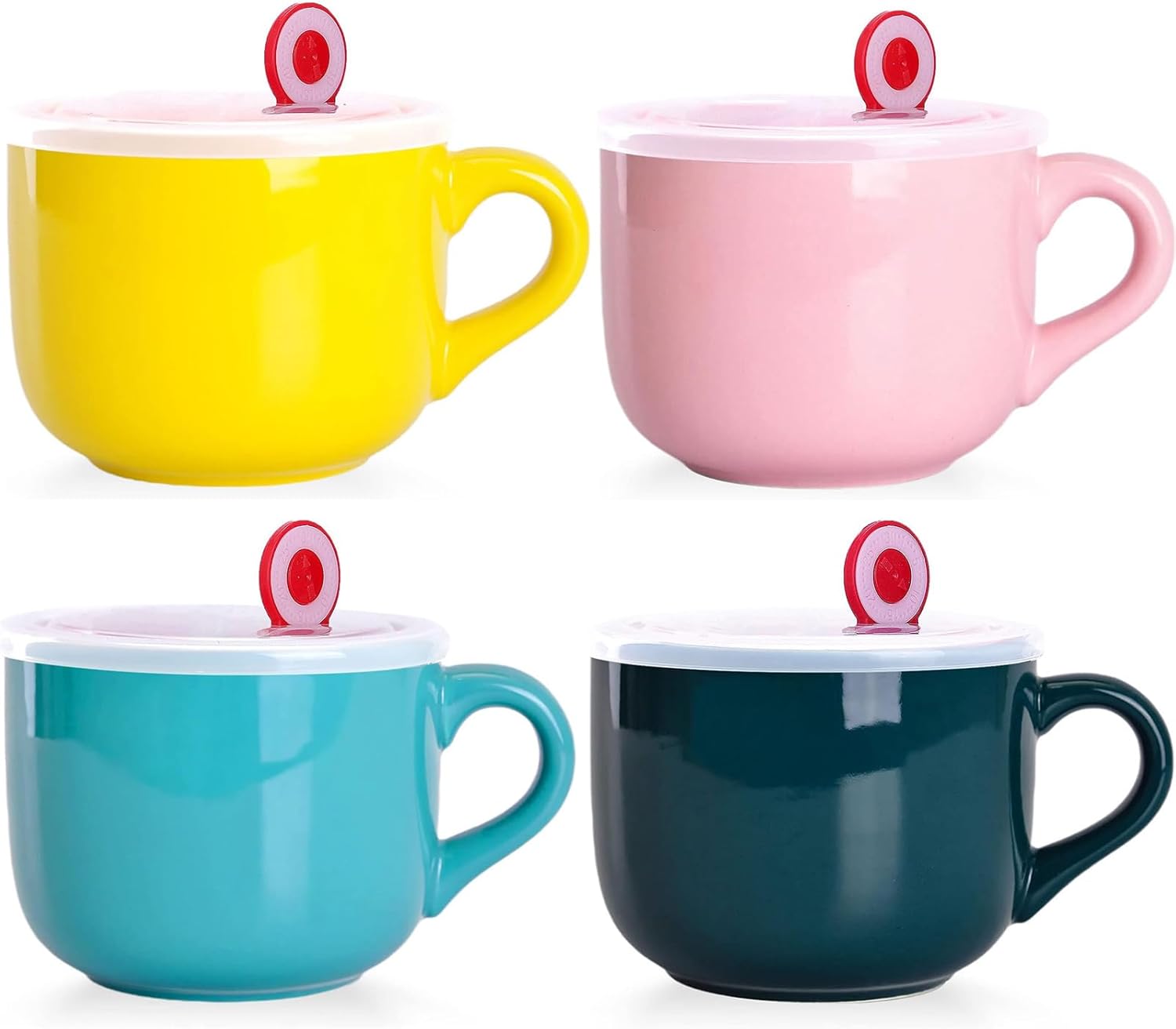 Amazon.com | Singhoow Set of 4 Ceramic Soup Mugs with Lid and Handle 20 ...