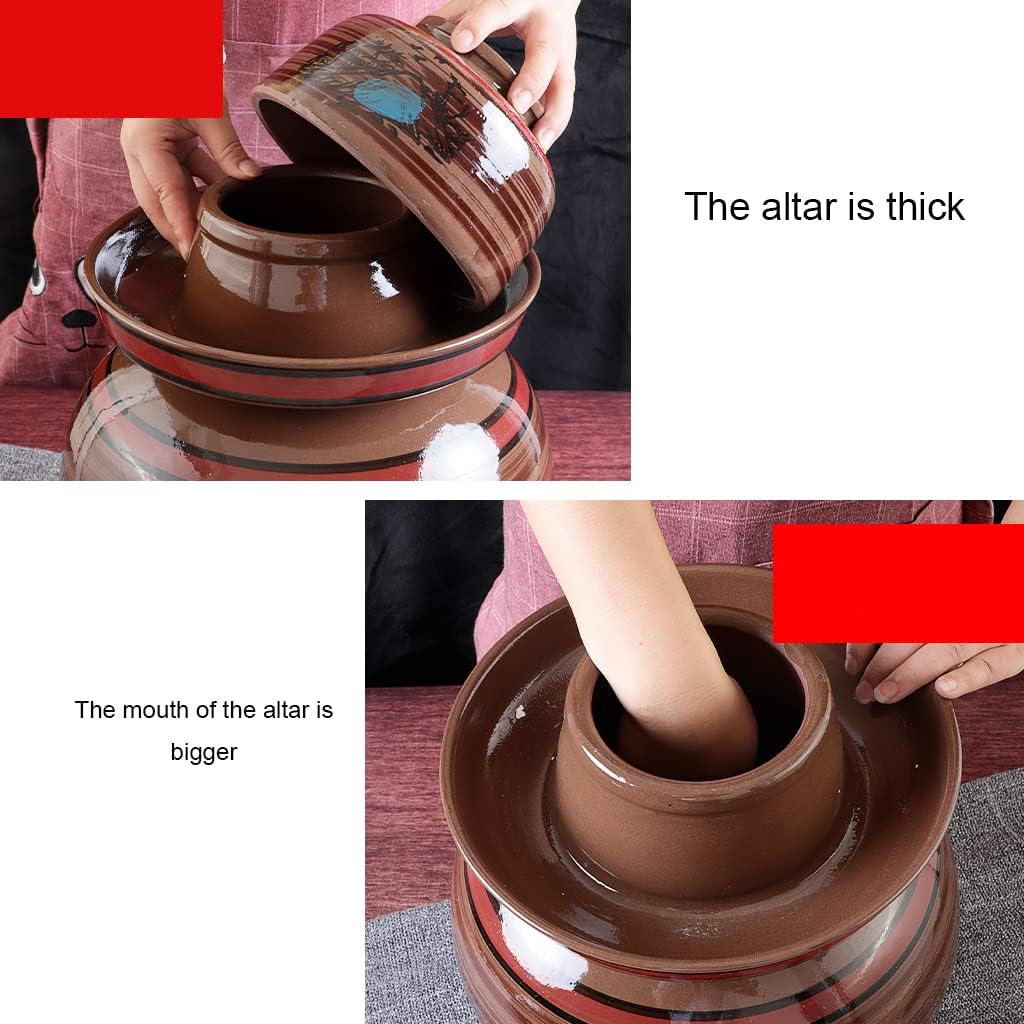 Brown Traditional Chinese Porcelain Pickle Jar, Ceramic Fermentation Crock Pickling Pot,Fermenting Jar with Water Seal Airlock Lid Stoneware Fermenter for Kimchi 4KG