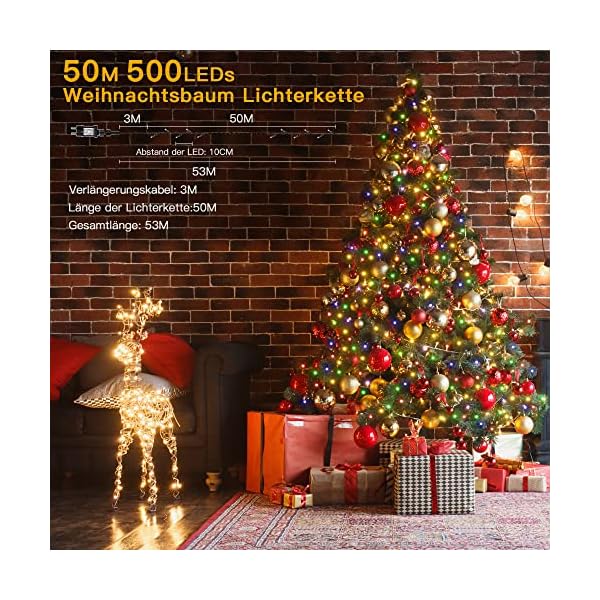 Ollny lichterkette außen 50m - 500 LED lichterkette weihnachtsbaum mit Fernbedienung Timer, IP44 Lichterkette mit Memory… – Bild 5