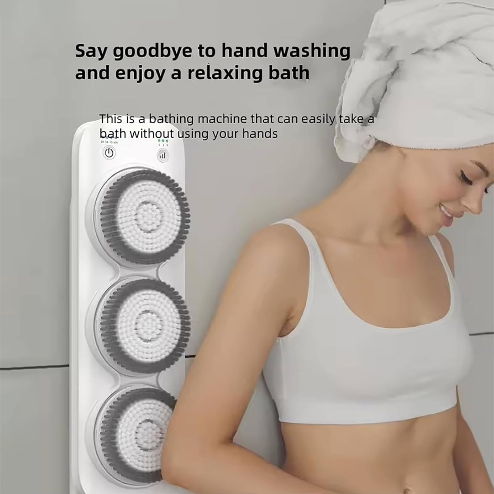 Automatic Shower Back Scrubber Wall Mounted, Wall Mounted Electric Shower Back Scrubber with 3 Heads, Height Up Down 64cm & 3 Intensity Adjustable, IPX7 Waterproof, for Cleaning, Relaxing