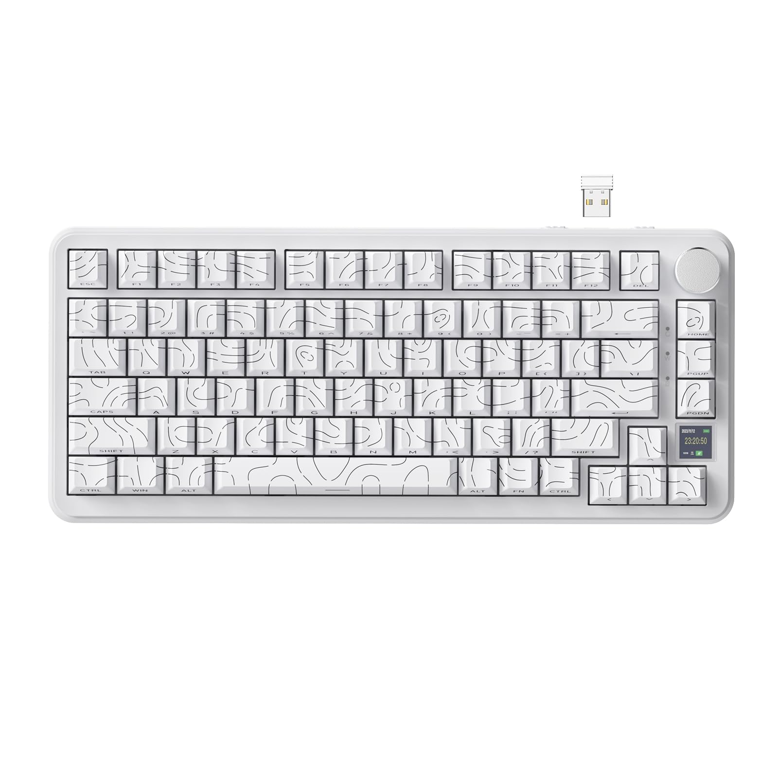 ATTACK SHARK X85Pro Wireless Mechanical Gaming Keyboard with TFT Screen & Knob Hot-Swappable BT5.1/2.4Ghz/USB-C RGB Backlit Gasket Mount Gradient Side-Print PBT Keycaps for Win/PC/MAC-White Contour keyboard White Contour
