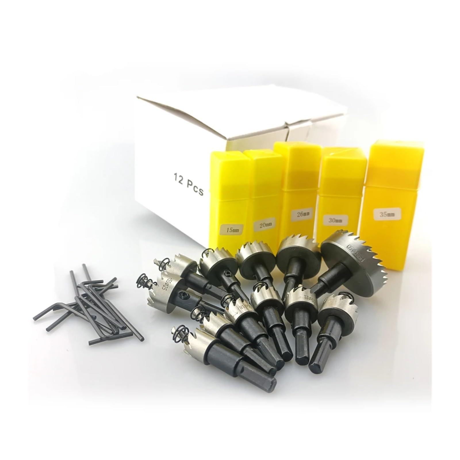 Juego de sierras perforadoras HSS, 12 Uds., 15-50mm, broca acero alta velocidad, corona perforación for herramienta corte madera inoxidable aleación Metal(15PCS 15-53mm)