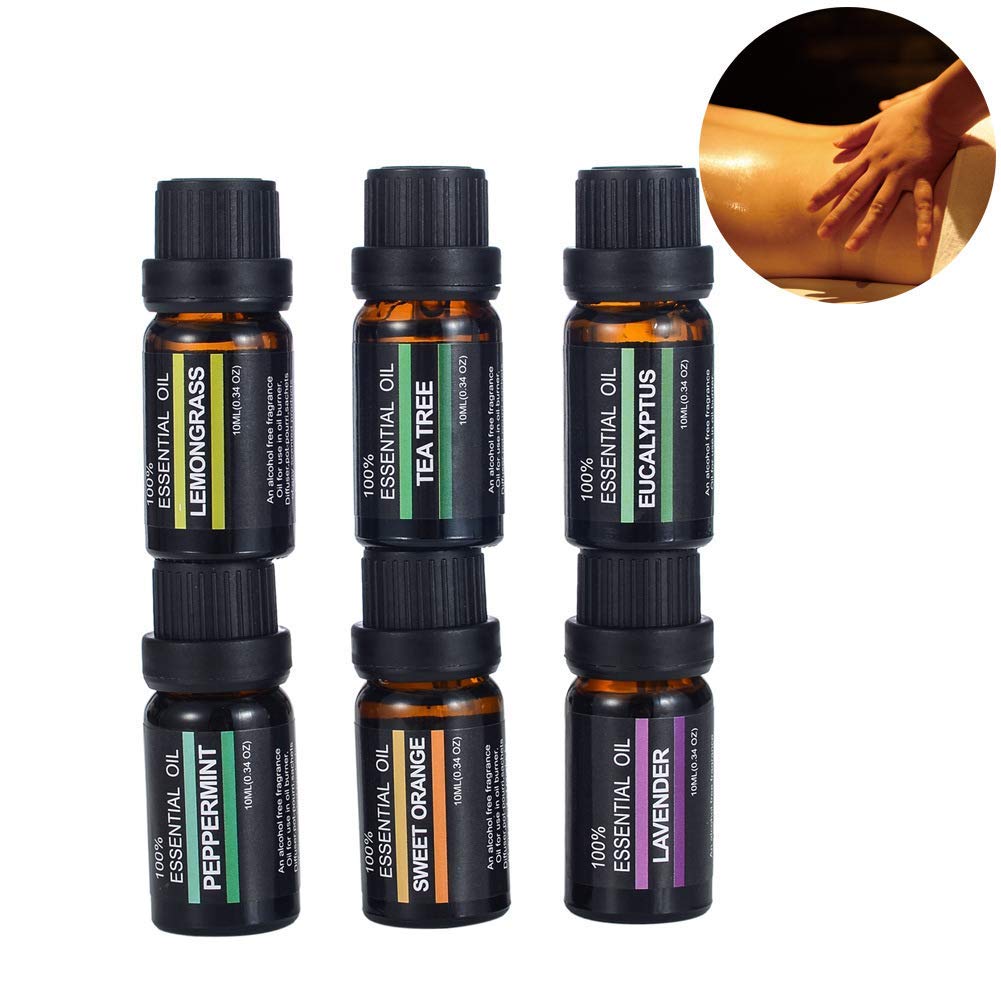 Essential Oils Top-6 Set - (6 x 10ml Bottles) - 100% Pure of The Highest Therapeutic Grade Quality - Premium Gift Set –Eucalyptus, Lavender, Lemon Grass, Orange, Peppermint, Tea Tree