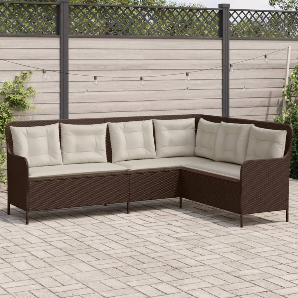 vidaXL Gartensofa in L-Form, Ecksofa mit Kissen, Sitzgruppe für Garten Terrasse Balkon, Gartenmöbel Sofagarnitur, Braun Poly Rattan