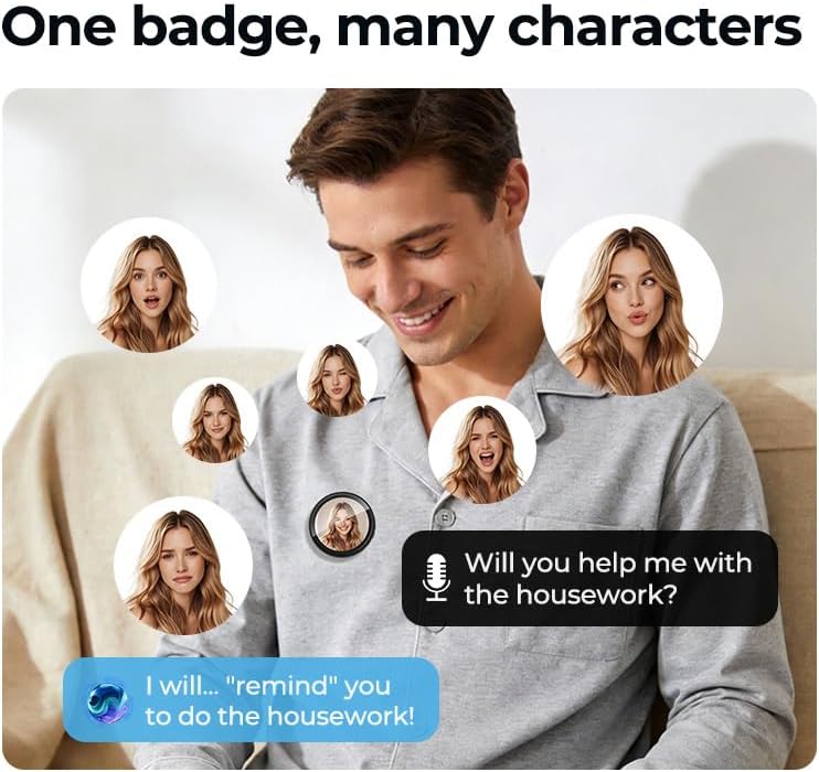 Digital Badge Language Translator Device, AI Wearable Translator with 60-Language Real-Time Translation, LCD Subtitles HD Touchscreen, Bluetooth 6.0, Portable Smart E-Badge for Travel & Business