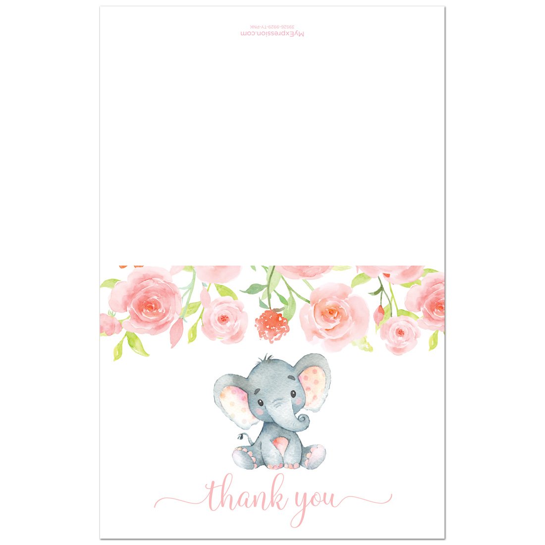 50 różowych akwareli kwiatowy słoń baby shower kartki z podziękowaniami + koperty