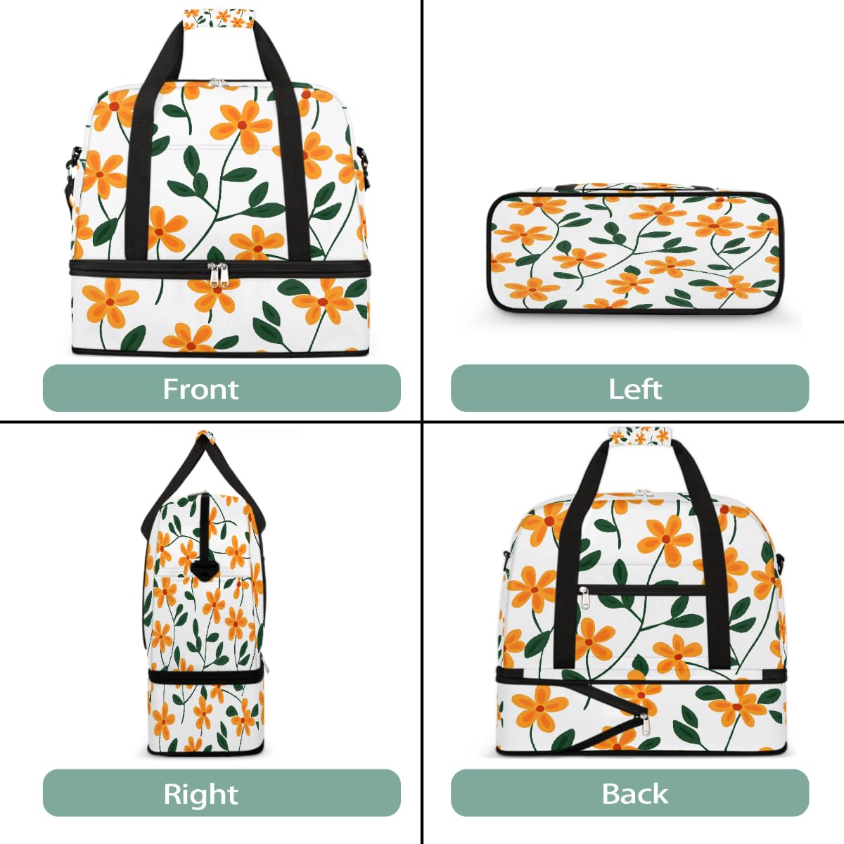 Borsone da viaggio pieghevole con motivo floreale carino borsa da palestra espandibile con scomparto per scarpe borsa da weekend di grande capacità borsa da viaggio per viaggi sportivi viaggi notturni