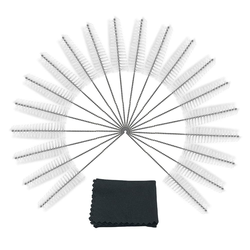 Hearing Aid Vent Earhook Tube Cleaning Brush Kit Tools Accessories with Carry Case (White - Pack of 20)