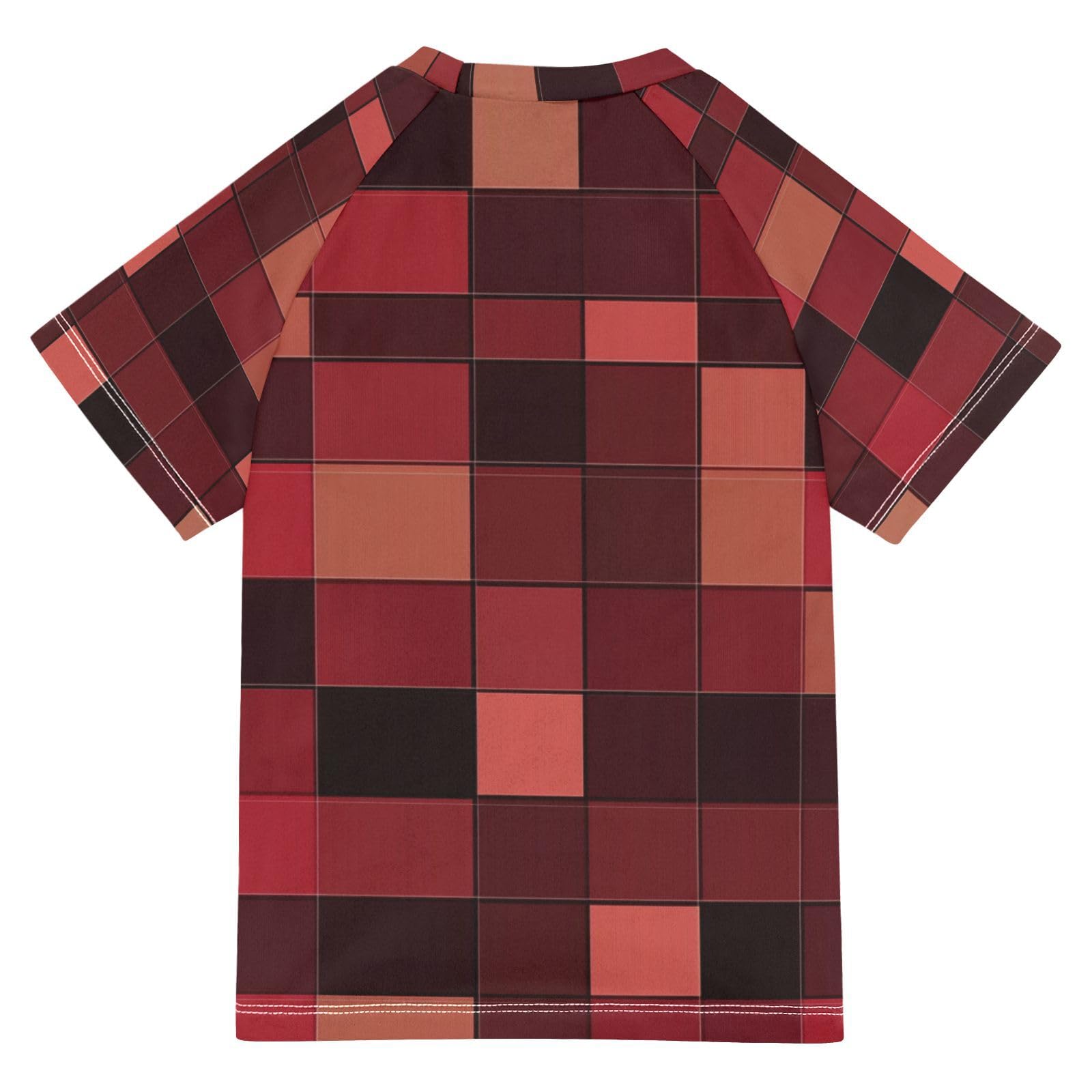 KLL Little Girls Bathing Suitt Short Sleeve Childrens Bathing Suits 11T Squares Burgundy Red