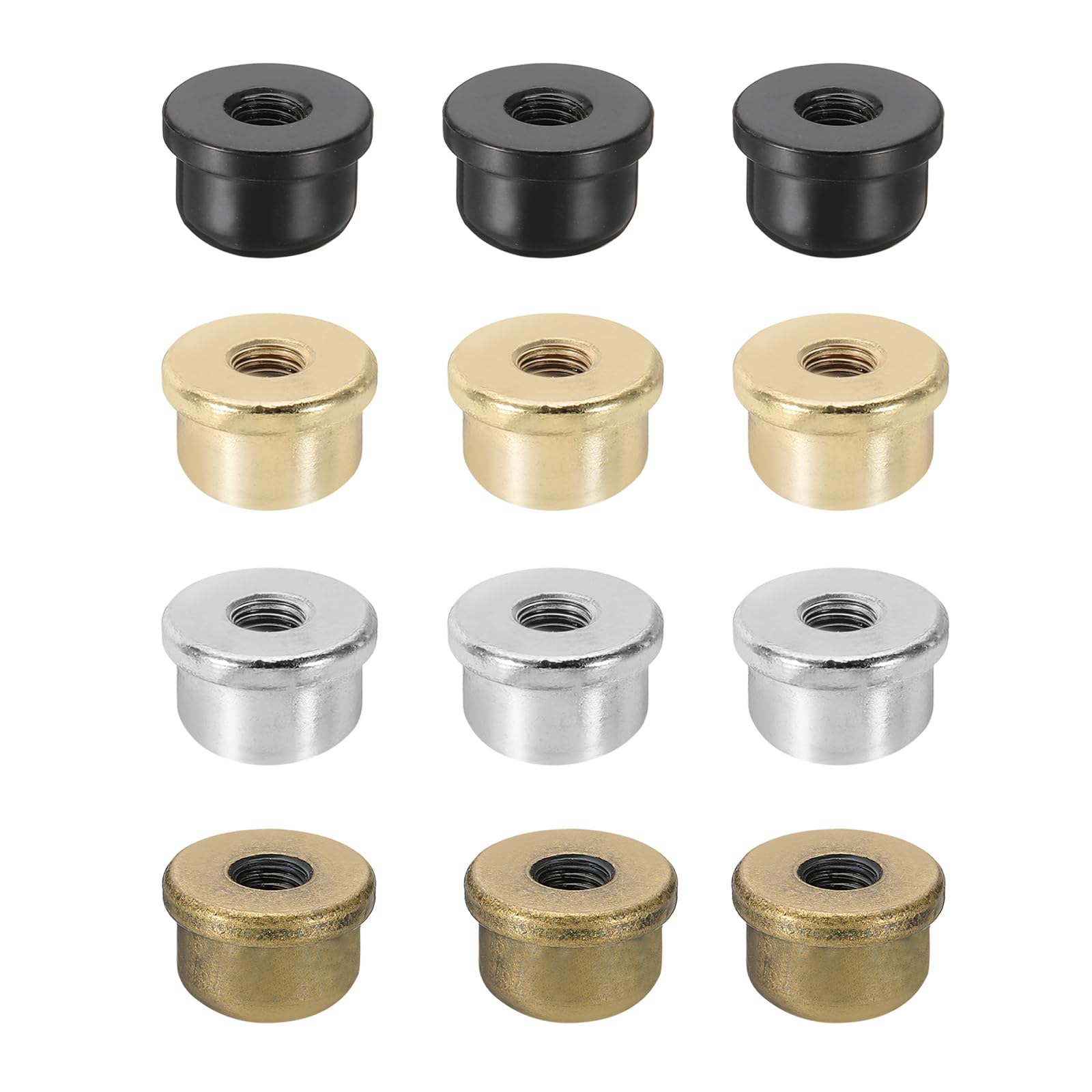 PATIKIL Lamp Finials Caps, 12pcs Solid Tapped 1/4-27 Thread for Lamp Shade Holder Harp Top Black/Gold Tone/Nickle Color/Bronze