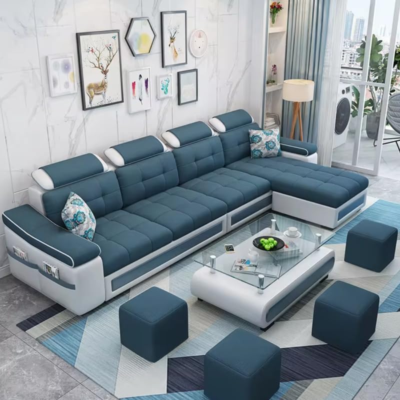 Image of Homax. - Jasmine L Shape Model Attractive Sectional Sofa Set with Stunning Smart Center Table for Living Room,Set of 8 Items.Upholstery-Premium Fabric