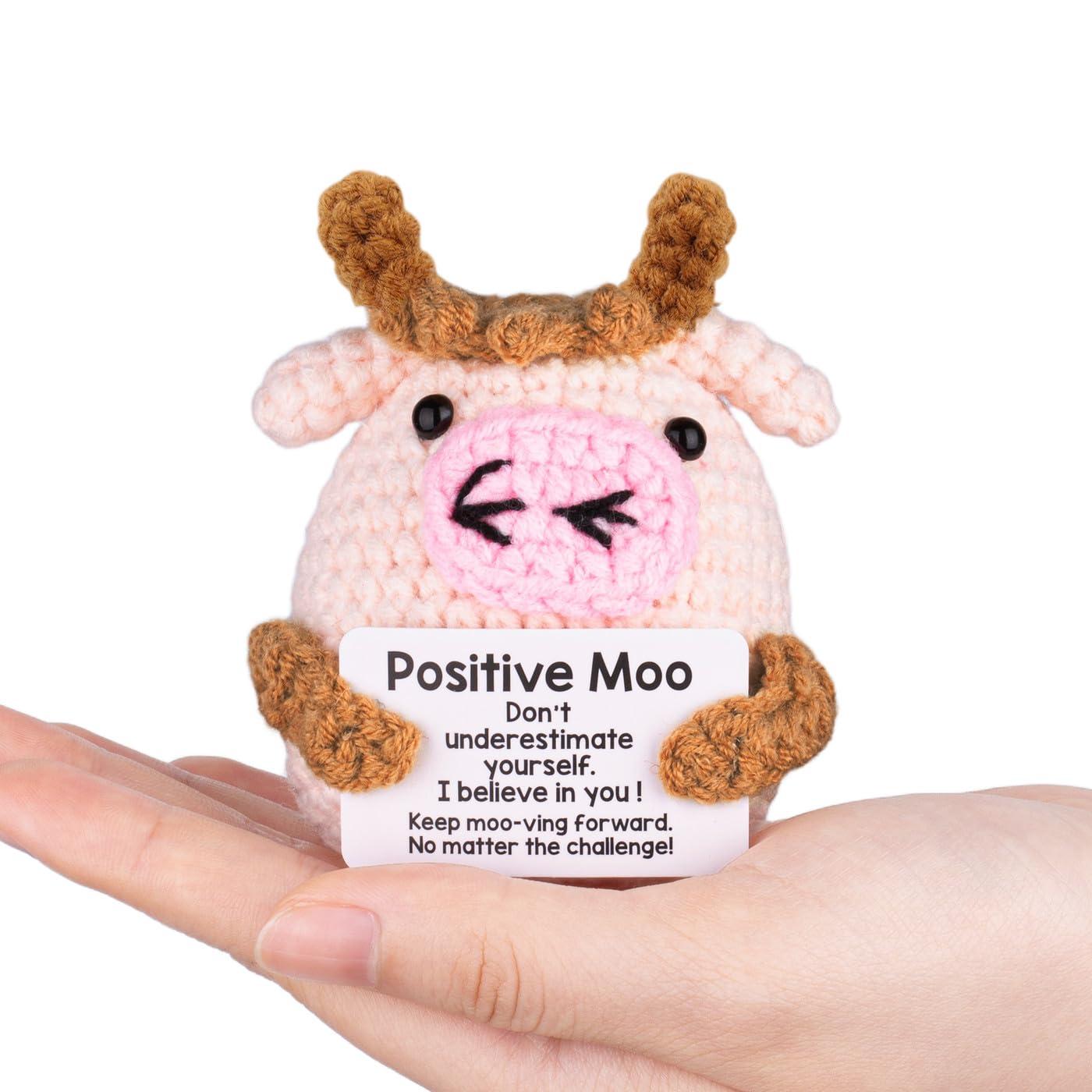AWARDSEN Positive Moo Good Luck Gifts Positive Crochet Animals Exam Good Luck Gifts For Student Anxiety Relief Emotional Support Gift Cute Stuff Inspirational Gift for Women Men Colleague - Image 2