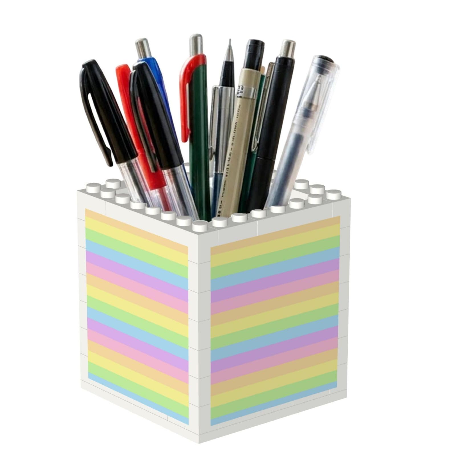 Poadnly Pastel Rainbow Striped, Pen Pot Pencil Holder for Office Home School, Compact Desk Organiser for Office Stationery