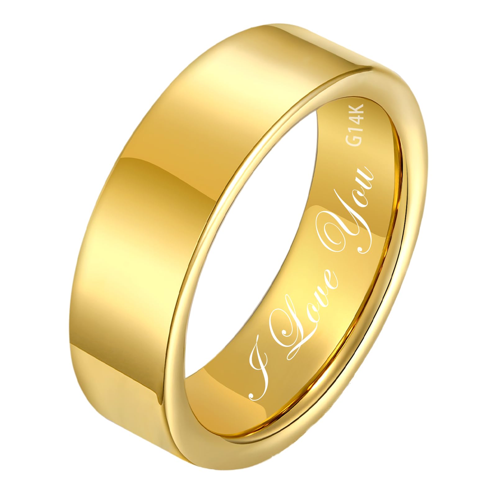Jelafu10k/14k/18k Gold Wedding Band for Men Flat Matte Brushed Wedding Ring Comfort Fit for Men or Women Personalized Solid Gold Engagement Ring 2/4/6/8mm Size 4-15