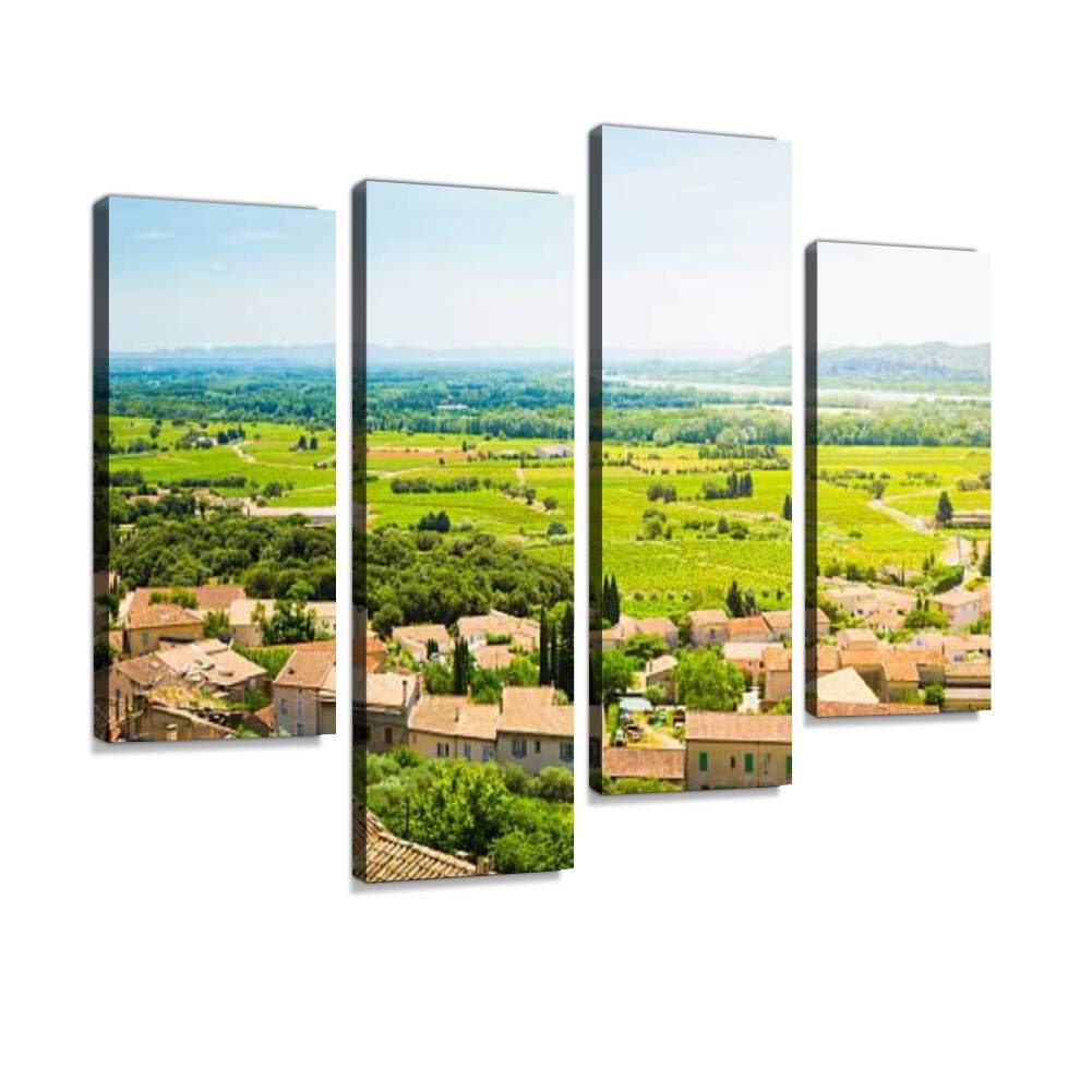 HIPOLOTUS 4 Panel Canvas Pictures view from chateauneuf du pape rural scenery stock pictures royalty Wall Art Prints Paintings Stretched & Framed Poster Home Living Room Decoration Ready to Hang