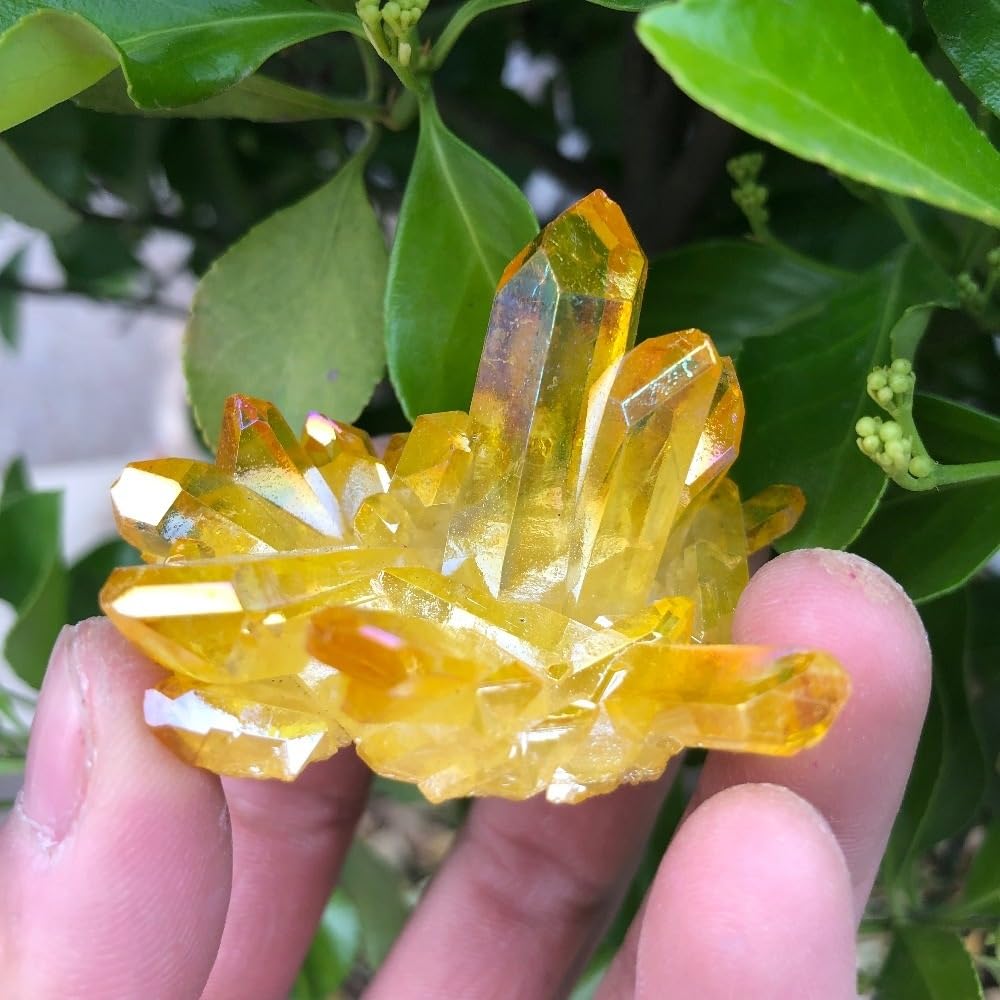 YLQUXEUV 1pcs Orang Aura Quartz Crystal Titanium Bismuth Silicon Cluster Rainbow Ornaments