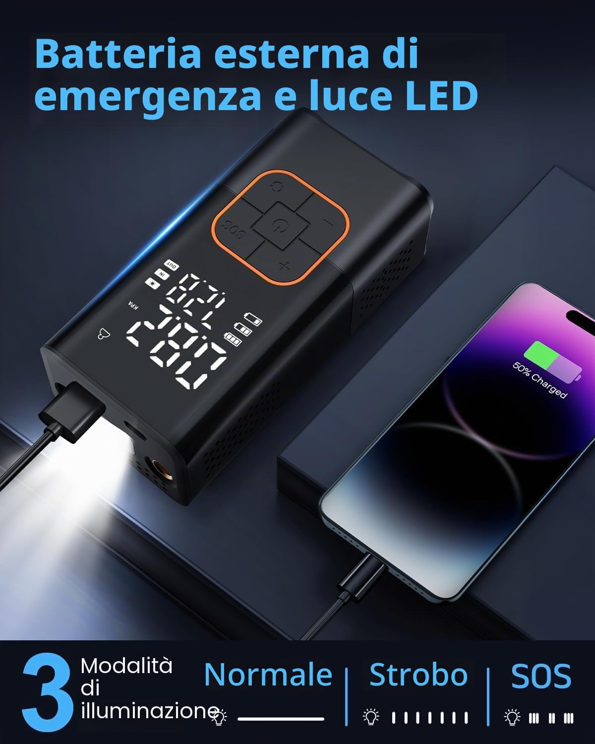 Compressore Aria Portatile 150 PSI, Mini Compressore Elettrico Portatile Senza Fili con Schermo Digitale e Torcia LED, per Auto, Moto, Bicicletta, Palla