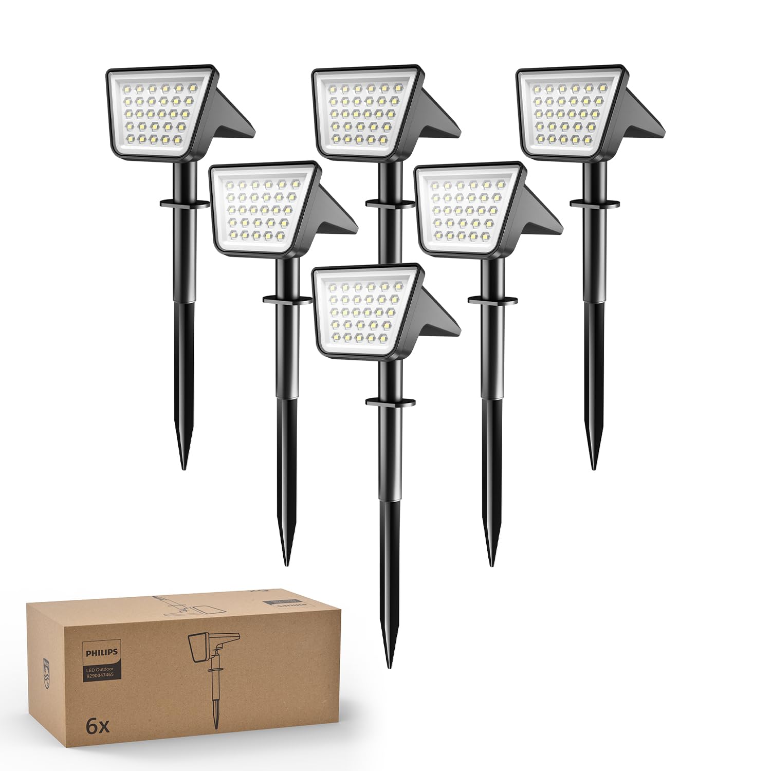 Philips Cool White 6 Packs Solar Spot Lights Outdoor Waterproof, 28 Led 7500K Solar Powered Landscape Pathway Lights, Dusk To Dawn Solar Spotlights For Garden, Yard, Lawn, Walkway, Driveway