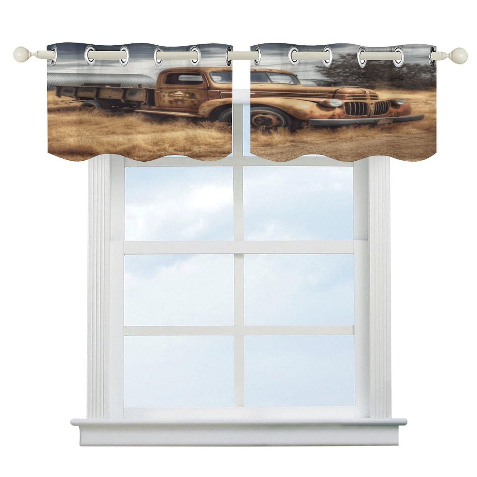 Fekiloot Style Old Truck Car Short Curtains Valance Curtain