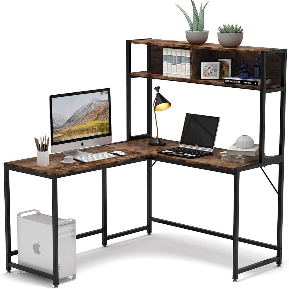 Buy Tribesigns LShaped Desk with Hutch,55 Inch Corner Computer Desk