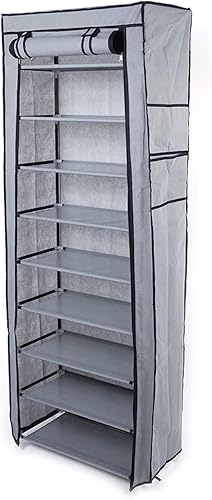 NC 10 niveles 9 celosías de moda para ahorro de habitación, de tela no tejida, organizador de almacenamiento de zapatos, café (gris)