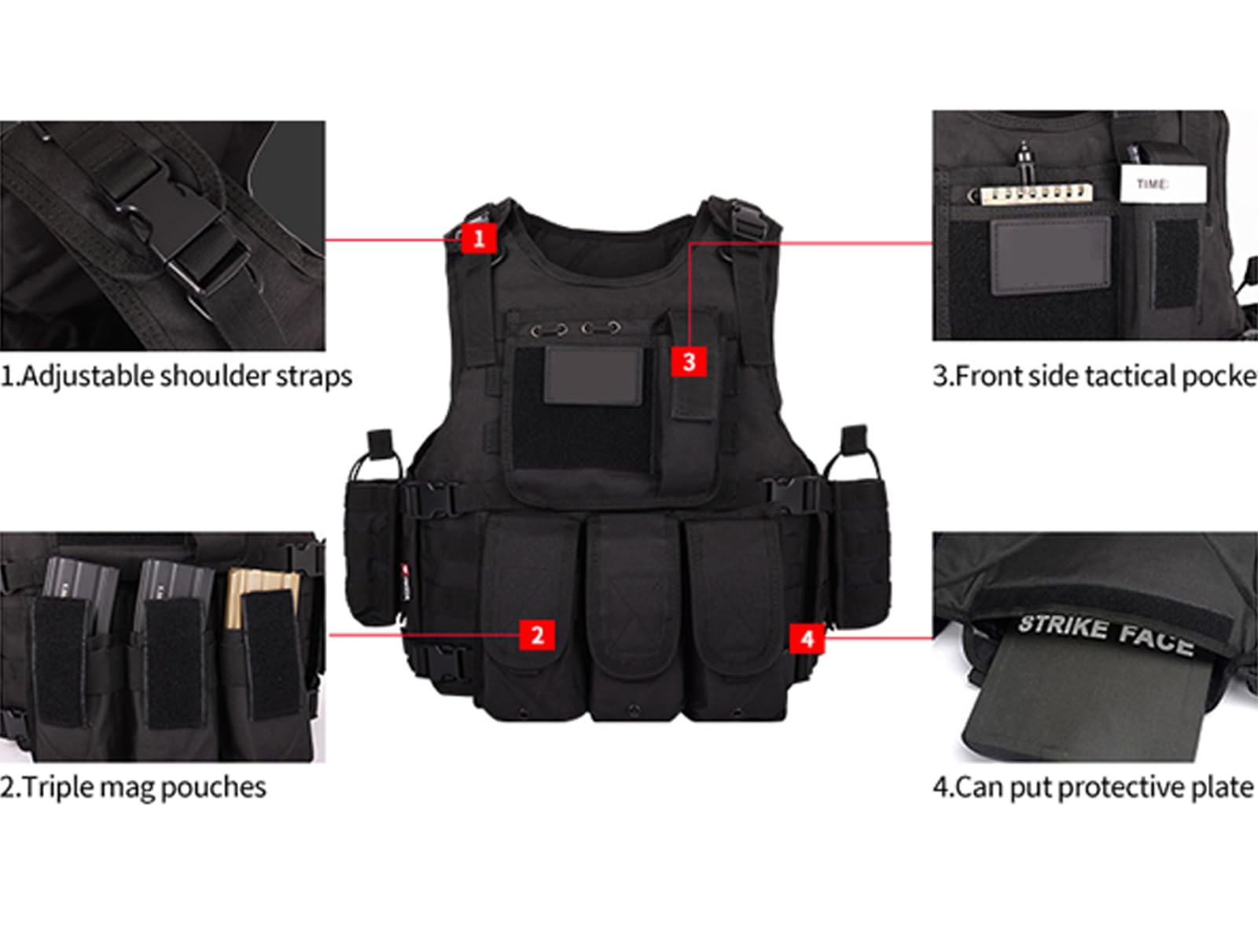 PIKEON Tactical Airsoft Vest Outdoors CS Game Vest Adjustable Adult Suitable for Train (CP)