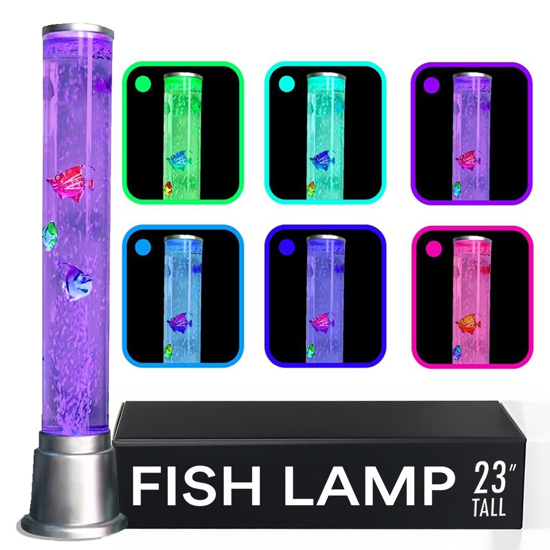 Fish Lamp Sensory Bubble Tube Bubble Lamps Aquarium Night Light 6 LED Color Changing Sensory Tubes Table Lamp Lava Bedroom Lamps Home Decor Desk Fake Fish Tank Birthday Gifts for Women Men 1.9FT