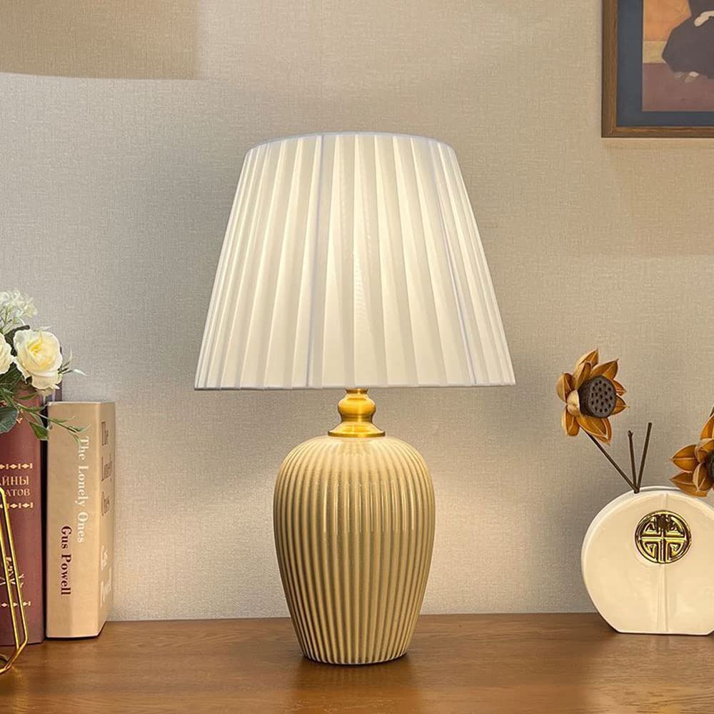 SGKOMN 16.9" Ceramic Table Lamp Contemporary Traditional Glazed Ice Cracks Bedside Desk Nightstand Lamp For Bedroom Living Room Office College Bookcase