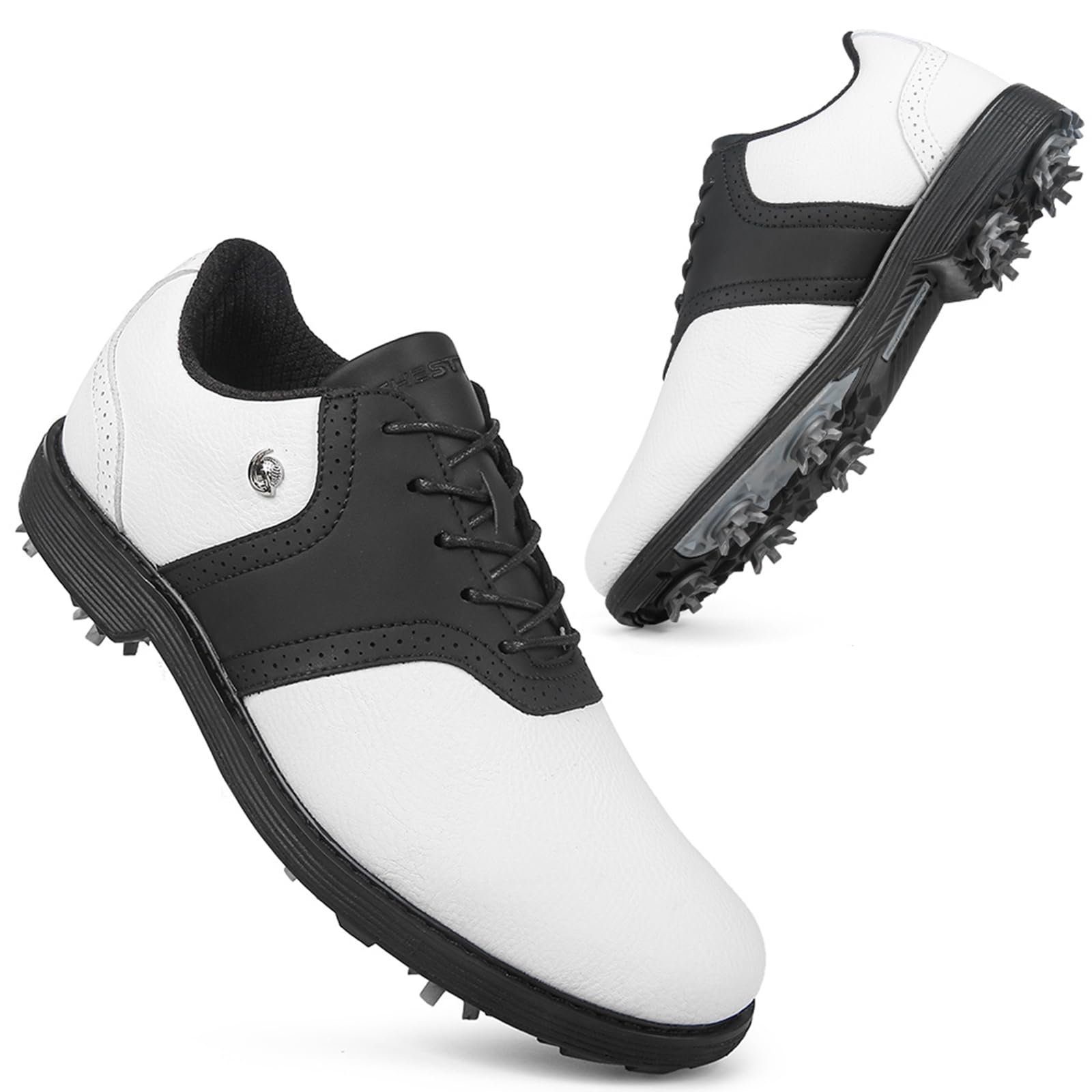 Zapatos de Golf para Hombre con Piel con Clavos, Zapatillas Deportivas Impermeables para Golf, Antideslizantes, Ligeras, cómodas para Exteriores, para Entrenar Golf