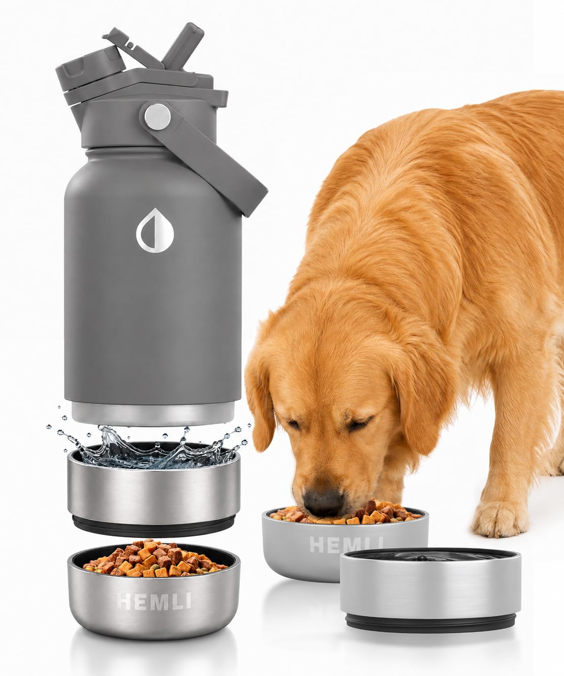 HEMLI 32 oz. Dog Water Bottle, Insulated Dog Travel Water Bottle, Stainless Steel Pet Water Bottle Dispenser Portable Food and Water Bowl for Dogs for Walking Dog Canteen Travel Kit โ image 1