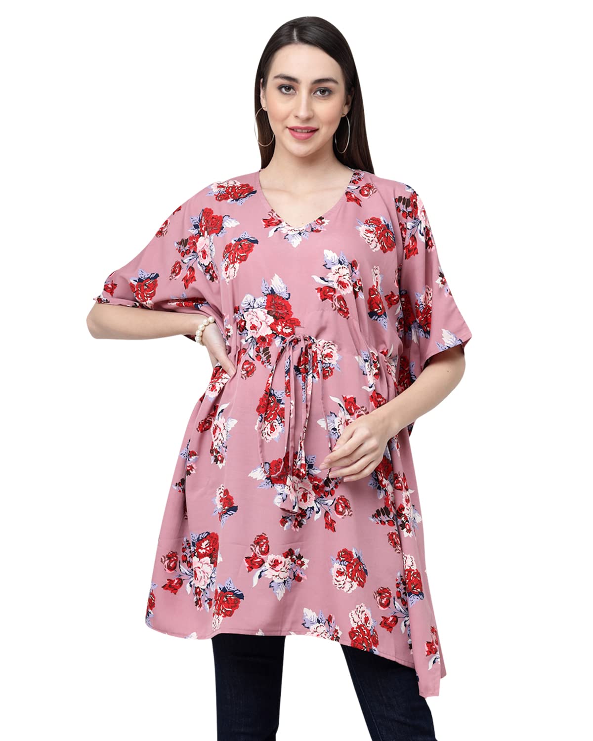 miss ayse Women's Crepe Kaftan Mini Dress (MA221_Peach-picture-54