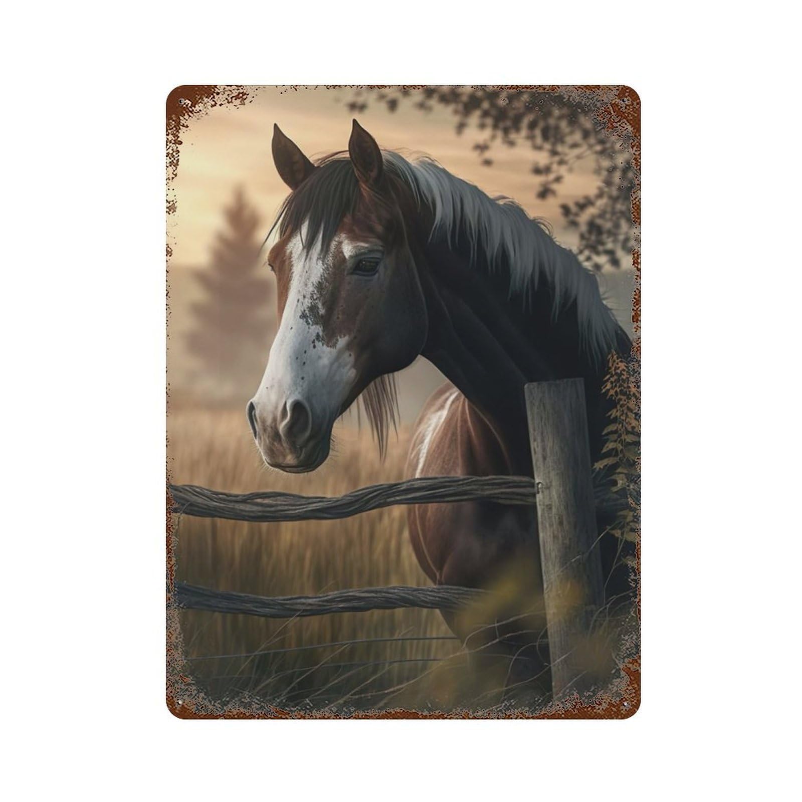 Rust Effect The Horse Rusty Metal Tin Sign 15.7"x11.8", Farmhouse Wall Decor for Shed, Workshop And Garage Wall Decor