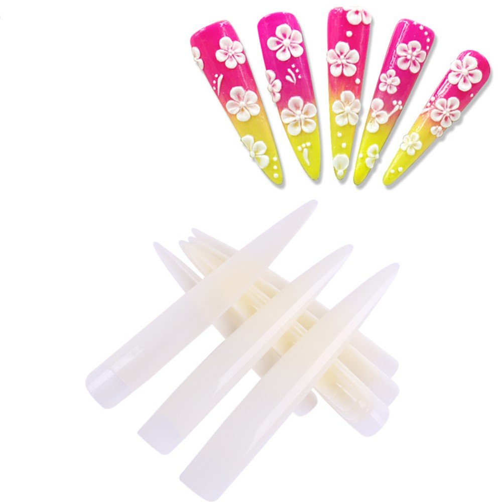 FlyItem120 Pcs Stiletto Extra Long Sharp False Nail Art Tips Acrylic Fake Nail Tools Kit (Natural)