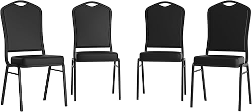 Miniatura 26 de Flash Furniture HERCULES Series - Silla apilable para banquetes con respaldo de corona en tela estampada marrón, marco de vena dorada