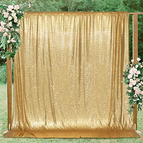 Image of PartyDelight Light Gold Sequin Backdrop 8x8ft 4 Inch Rod Pocket | Dense 3mm light gold sequins on mesh backing with 4 inch rod pocket for group photos wedding walls stages and banquet focal