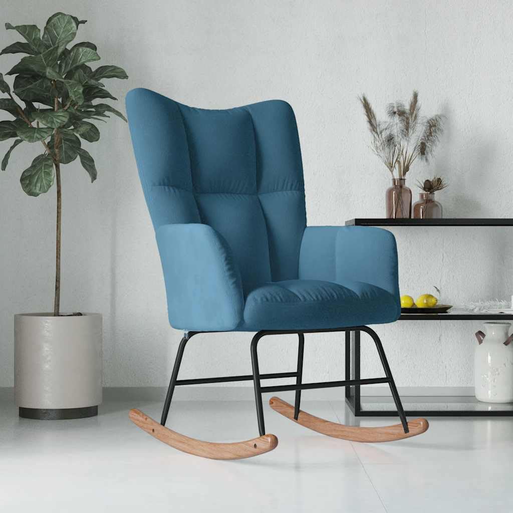 vidaXL Schaukelstuhl Relaxstuhl Schaukelsessel Schwingsessel Ruhesessel Relaxsessel Schwingstuhl Polsterstuhl Polstersessel Sessel Blau Samt