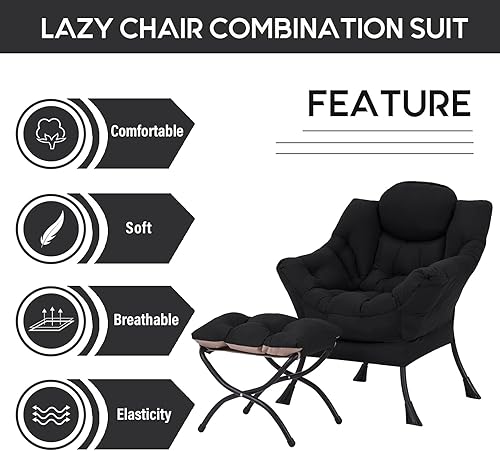 Miniatura 119 de Lita Silla relajada con otomana, tapizado ornamental, moderno de ocio, contemporáneo para lectura con reposabrazos, un bolsillo lateral para sala de