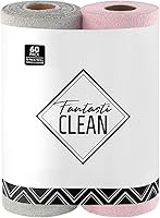 Fantasticlean Microfiber Cleaning Cloth Roll - 60 Pack Tear-Away Reusable Towels, 12x12 Lint-Free Ultra Absorbent Washable Cloths (Pink & Grey)
