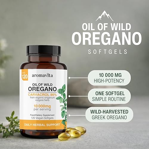 Miniatura 2 de Cápsulas de aceite de orégano silvestre vegano orgánico, 86-90% Carvacrol – 10000 mg de aceite de orégano por cápsula blanda – Apoyo inmunológico y