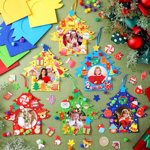 Image of HunnmingRe 30 Sets Christmas DIY Picture Frames Craft Set Felt Picture Frame Ornaments DIY Christmas Tree Decor Felt Photo Frame Crafts Arts and Crafts for Xmas Party Supplies Home Decorations