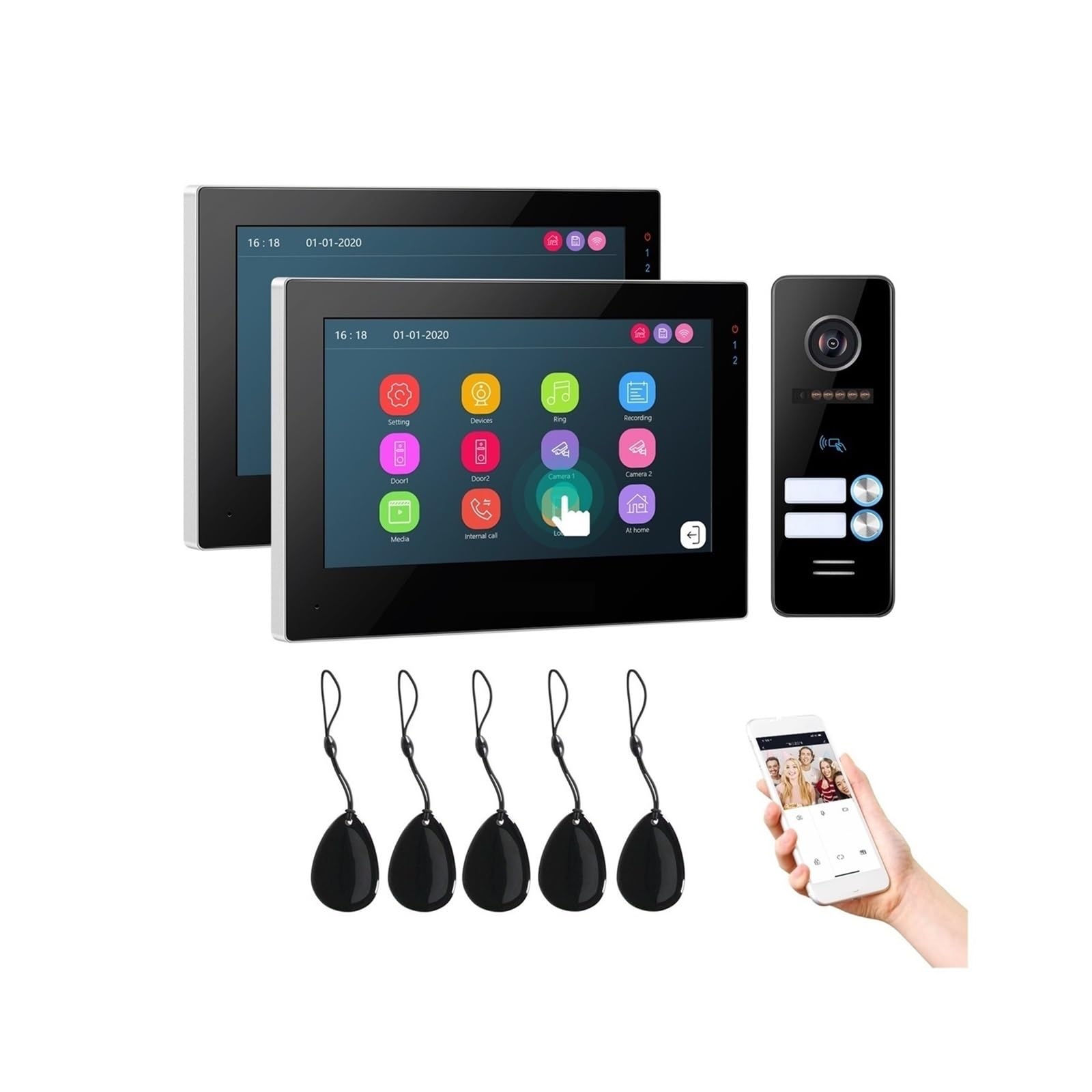 Videoportero WiFi, TUYA videoportero timbre intercomunicador 7 pulgadas 1080P Monitor de pantalla táctil con aplicación de cámara con cable/desbloqueo de tarjeta deslizante para seguridad del hogar(1M