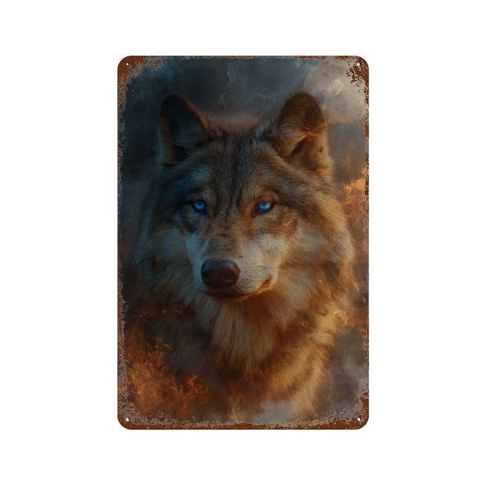 Wolf Moonlit Night Weathered Tin Sign 11.8"x7.9", Rustic Home Decor for Garage, Bar And Workshop Decor